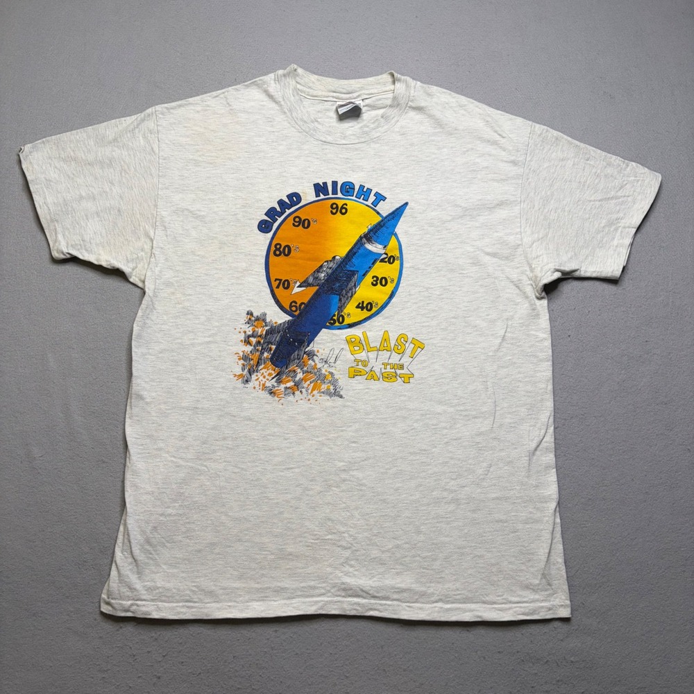 Hanes T-Shirt Mens XL Gray Beefy-T Vintage 90s Grad Night 96 Blast To The Past